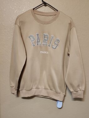 Paris France Embroidered Crewneck Sweatshirt - Beige